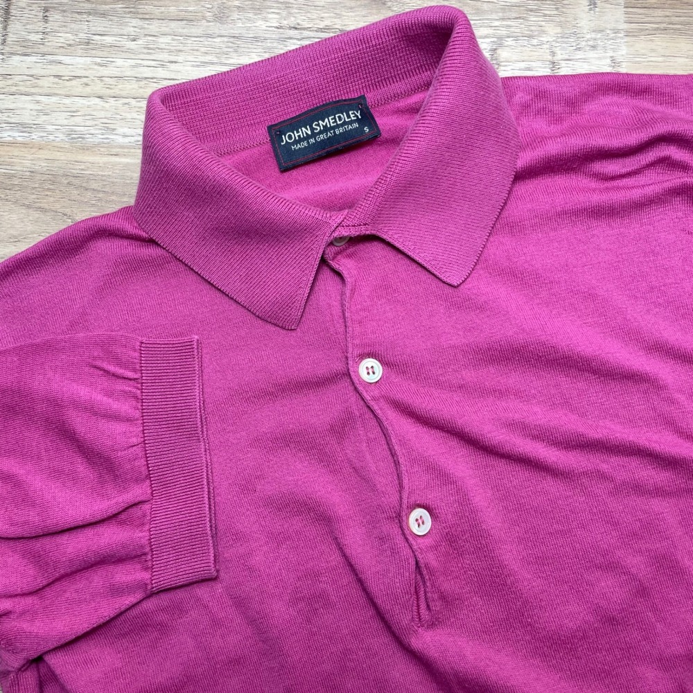 John Smedley Men Small Sea Island Cotton Polo Short Sleeve Shirt Pink Made In UK